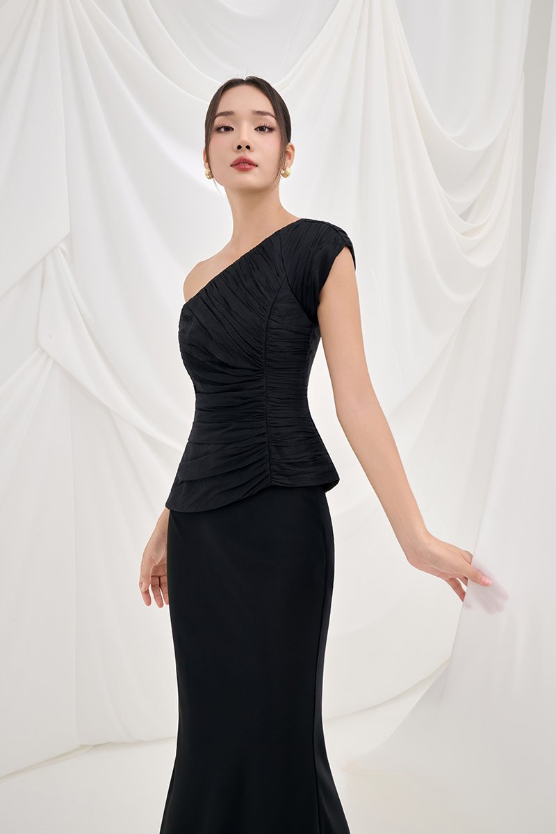 Blythe Padded Asymmetrical Structured Top in Classic Black