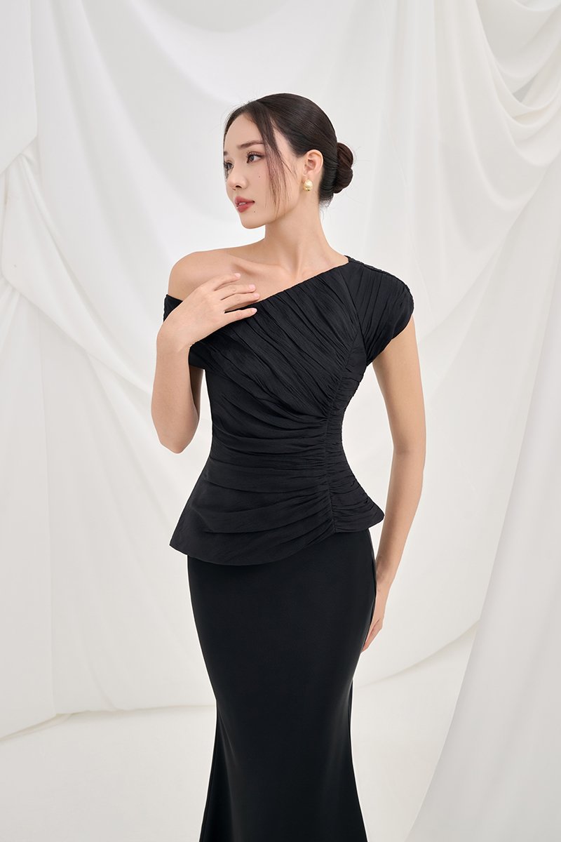 Blythe Padded Asymmetrical Structured Top in Classic Black