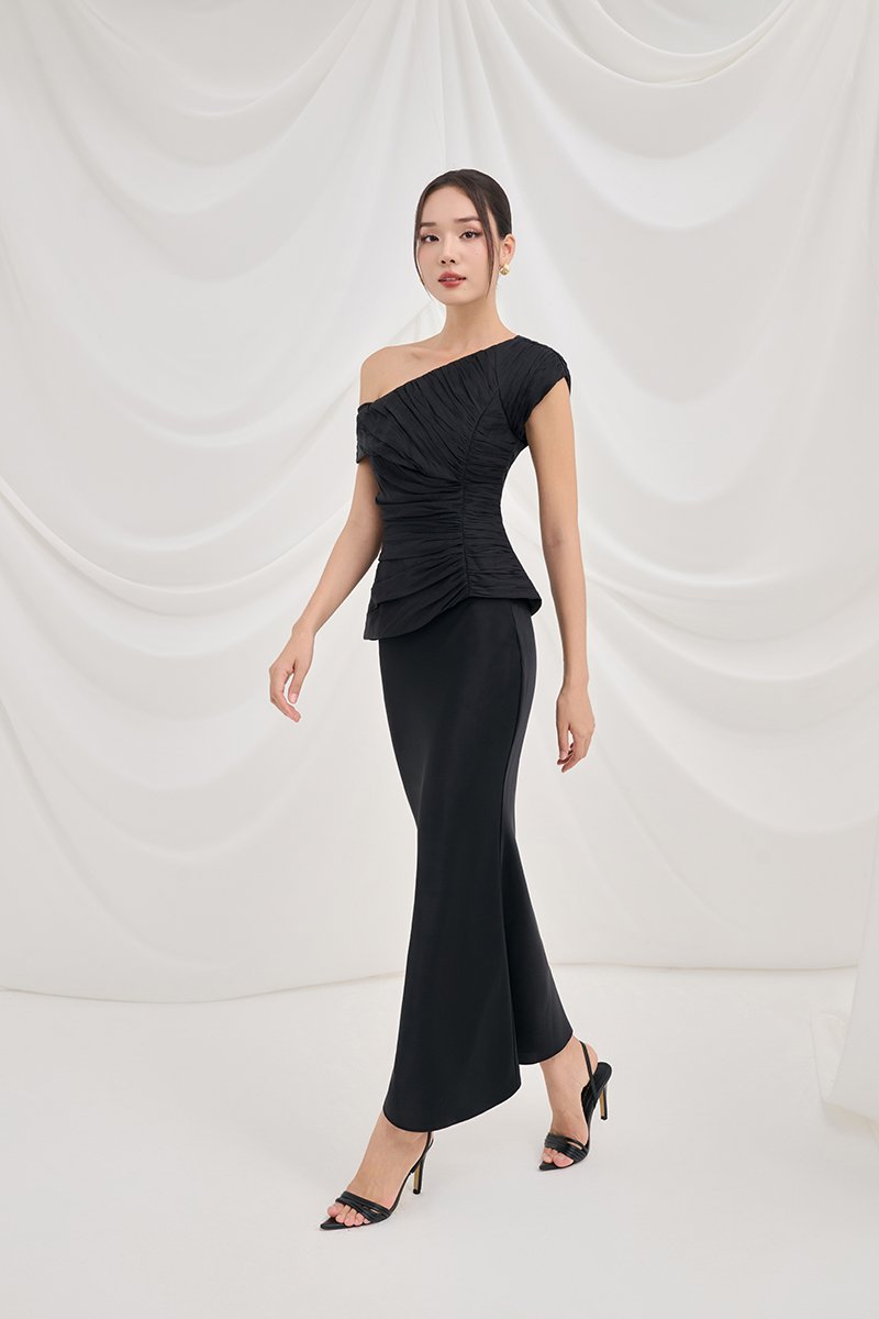 Blythe Padded Asymmetrical Structured Top in Classic Black