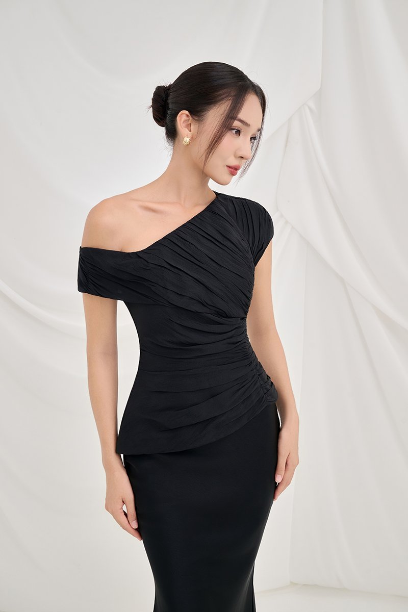 Blythe Padded Asymmetrical Structured Top in Classic Black