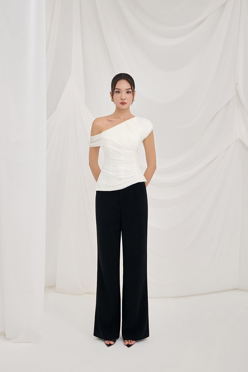 Blythe Padded Asymmetrical Structured Top in Iconic White