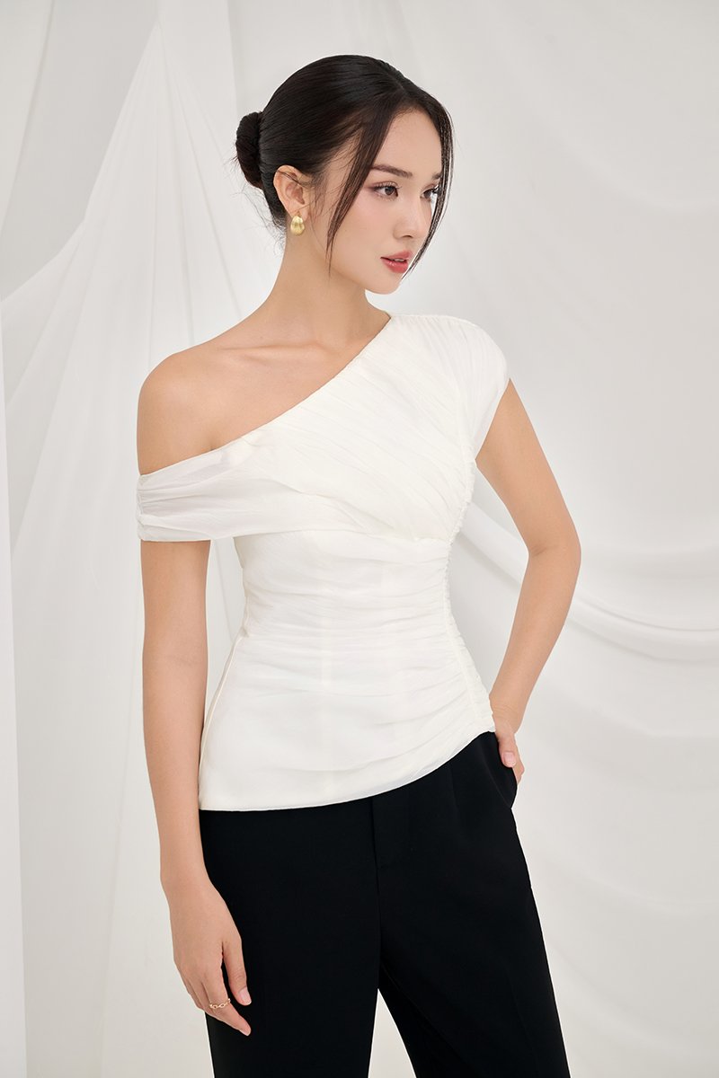 Blythe Padded Asymmetrical Structured Top in Iconic White