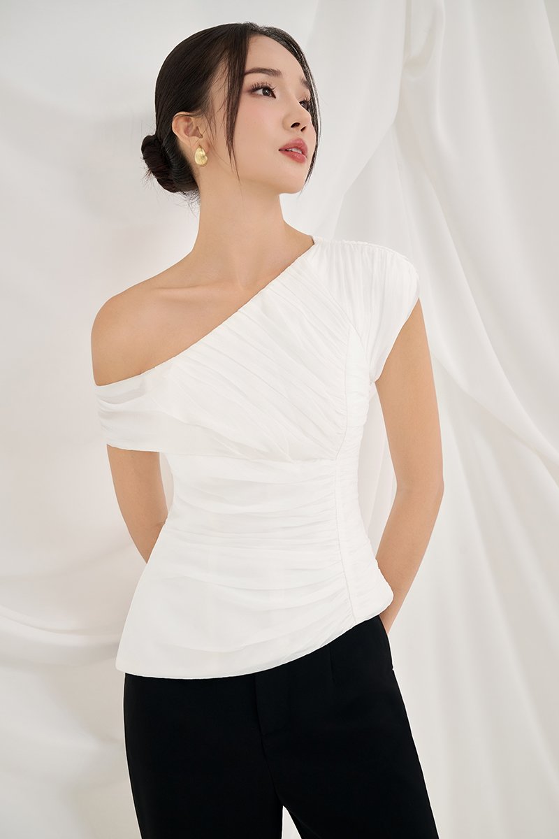 Blythe Padded Asymmetrical Structured Top in Iconic White