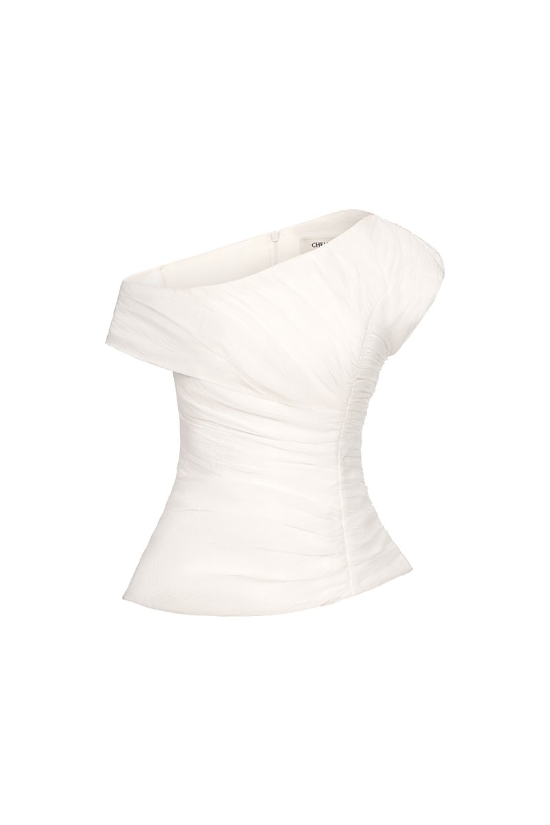 Blythe Padded Asymmetrical Structured Top in Iconic White