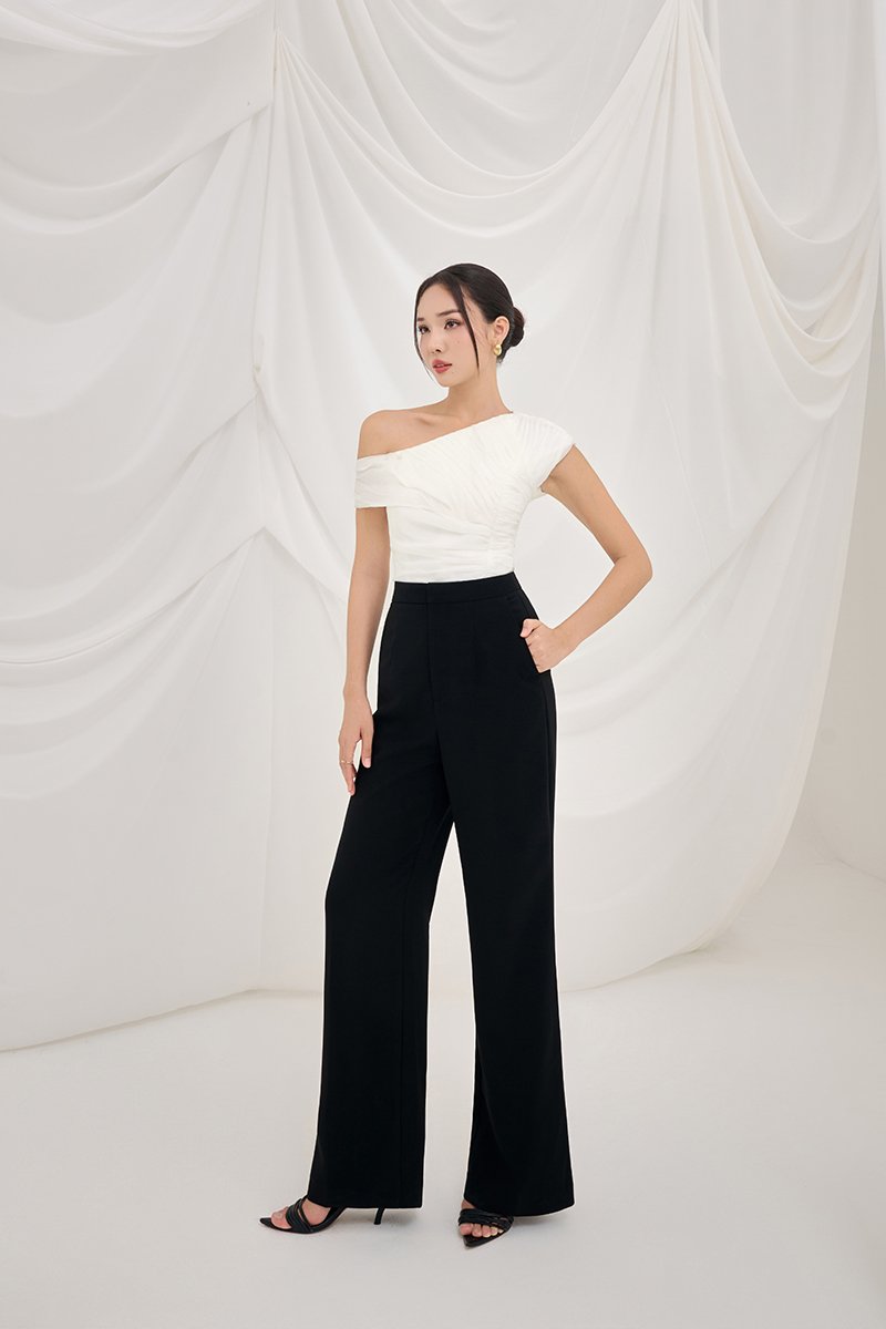 Blythe Padded Asymmetrical Structured Top in Iconic White