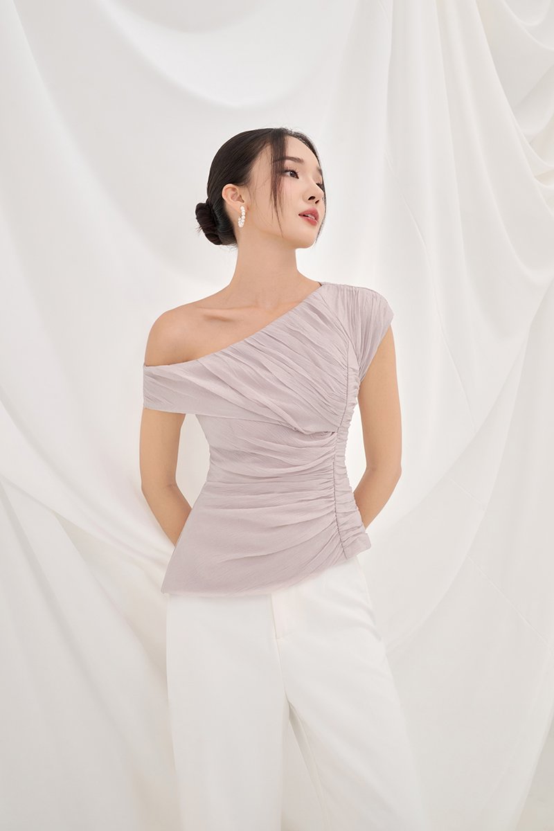 Blythe Padded Asymmetrical Structured Top in Smoky Mauve