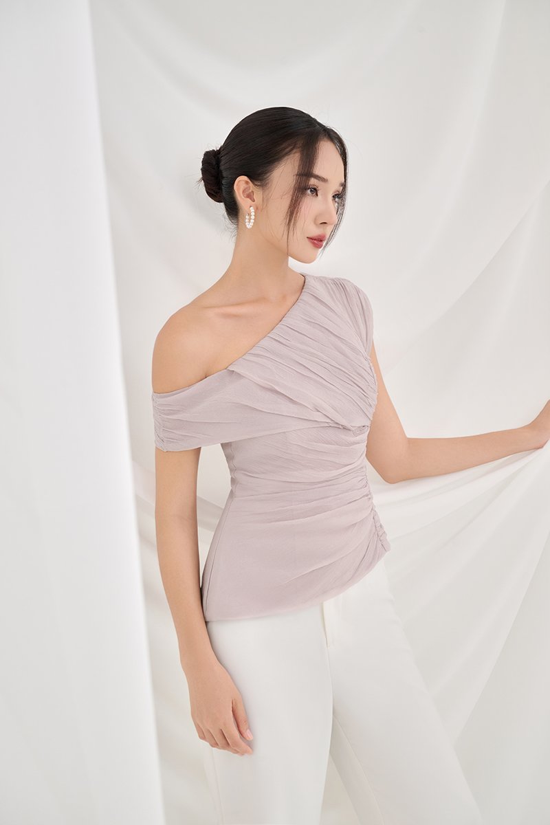 Blythe Padded Asymmetrical Structured Top in Smoky Mauve