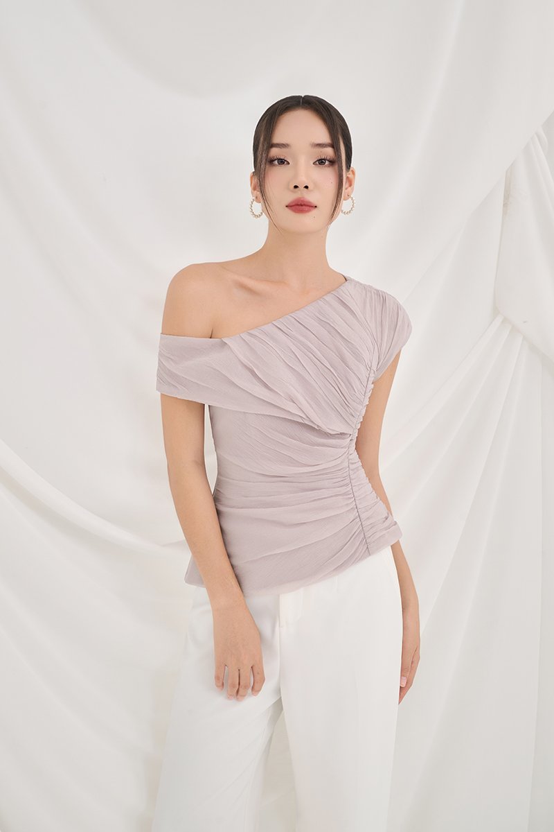 Blythe Padded Asymmetrical Structured Top in Smoky Mauve