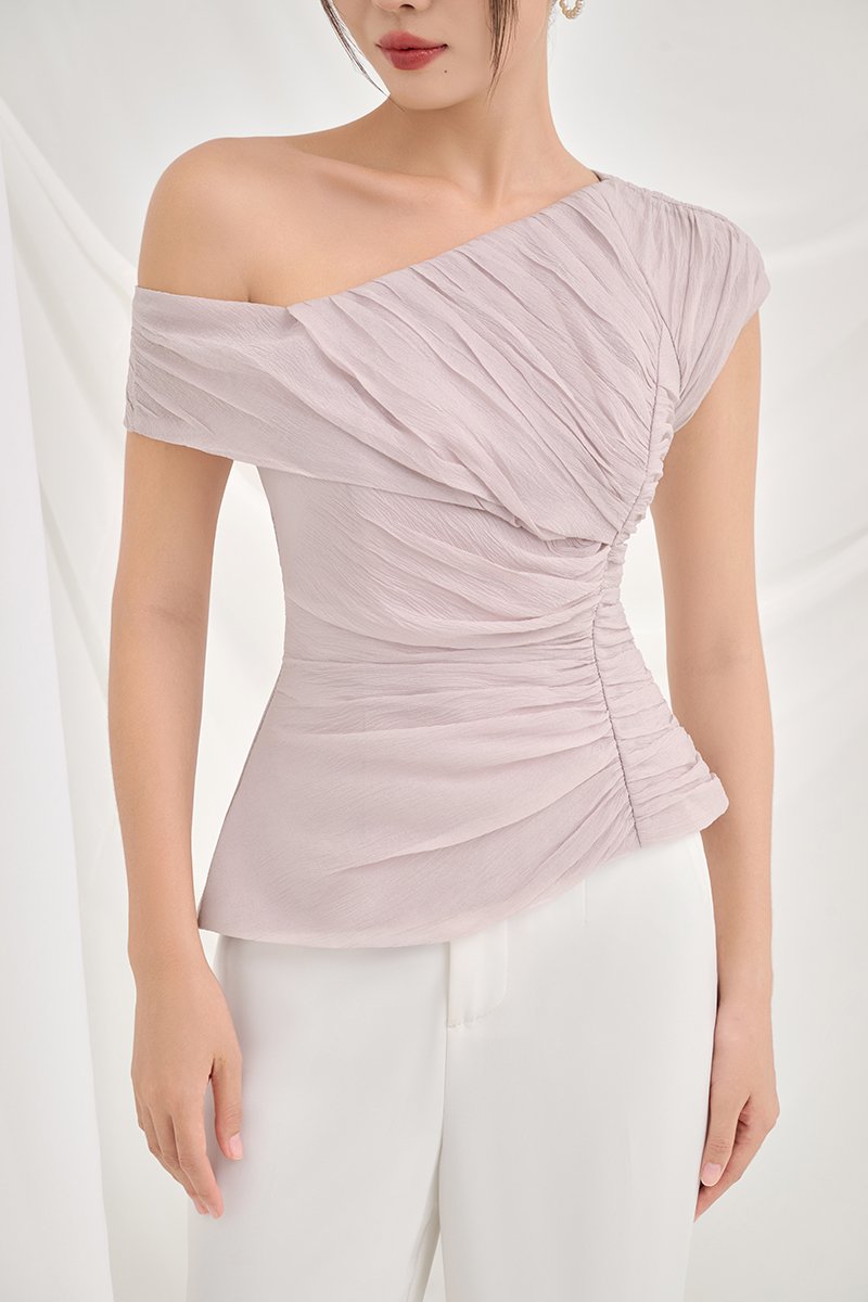 Blythe Padded Asymmetrical Structured Top in Smoky Mauve