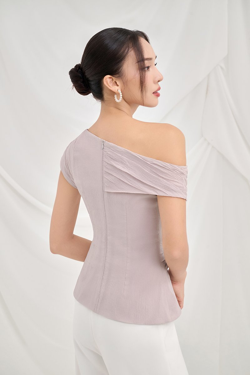 Blythe Padded Asymmetrical Structured Top in Smoky Mauve