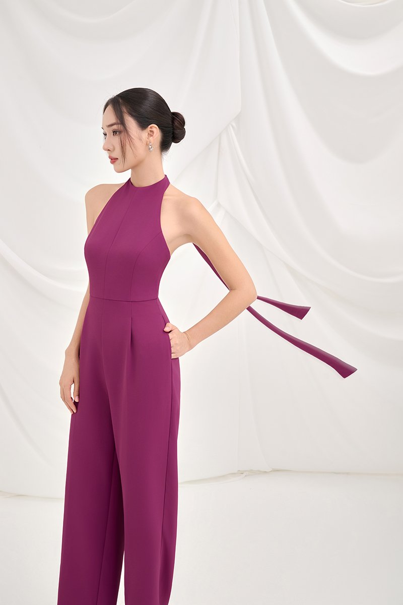 Camden Padded Halter Jumpsuit in Magenta