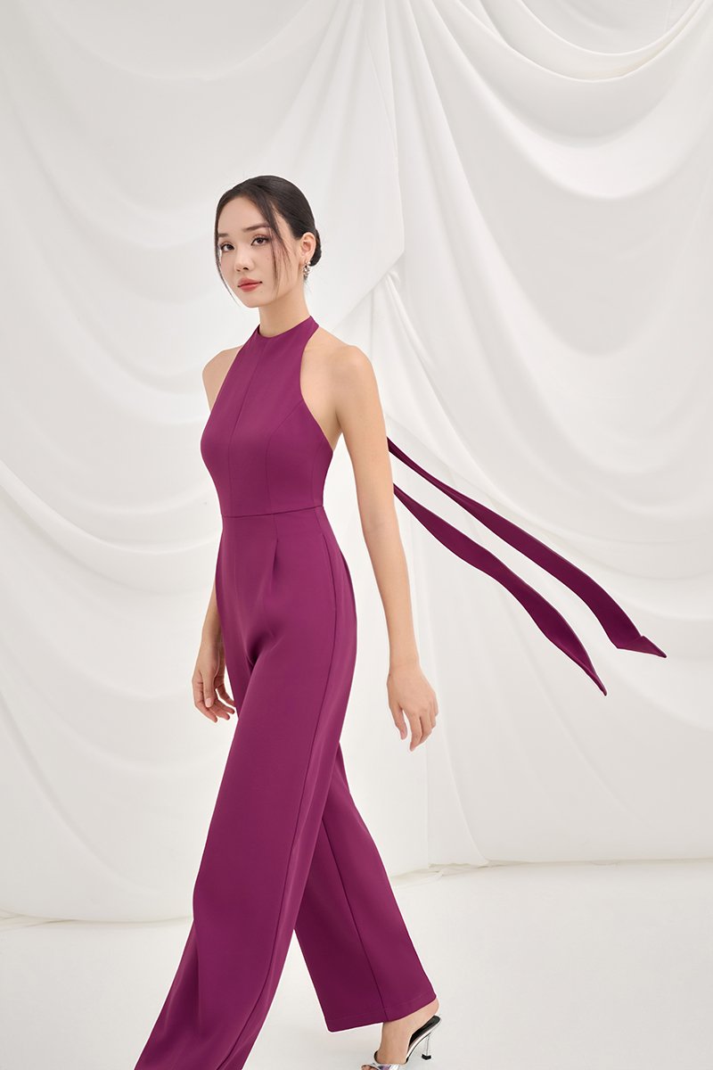 Camden Padded Halter Jumpsuit in Magenta