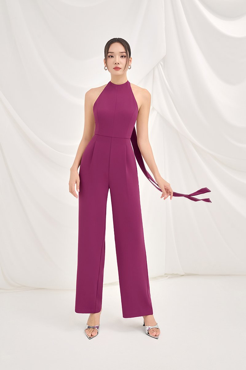 Camden Padded Halter Jumpsuit in Magenta