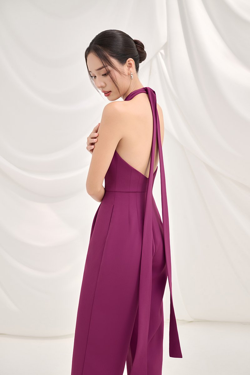 Camden Padded Halter Jumpsuit in Magenta