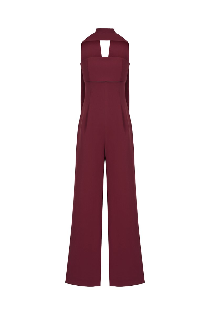 C&eacute;drine Padded Tube Jumpsuit with Sash in Merlot