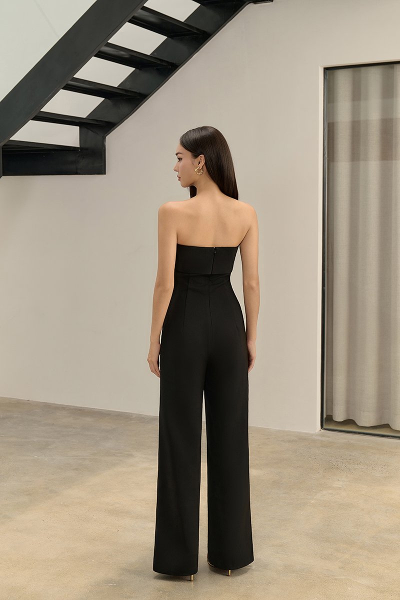 C&eacute;drine Padded Tube Jumpsuit with Sash in Classic Black