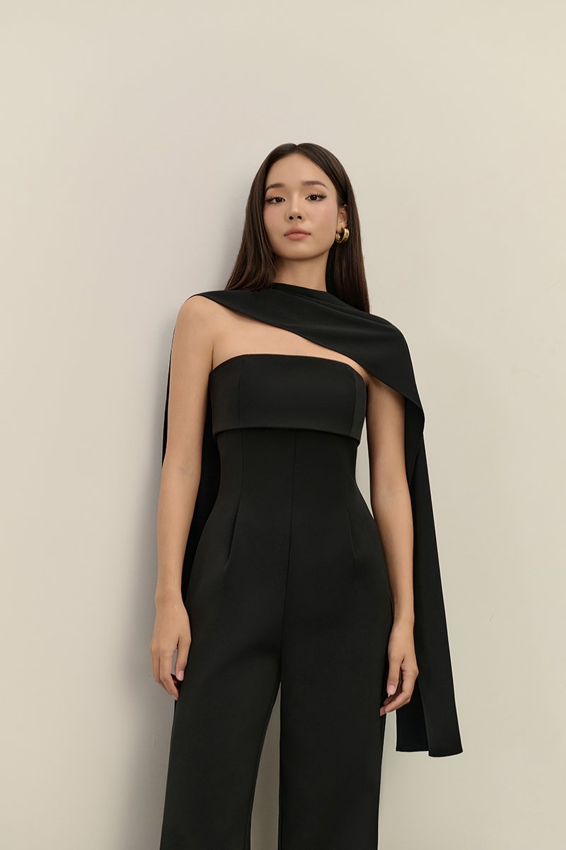 C&eacute;drine Padded Tube Jumpsuit with Sash in Classic Black