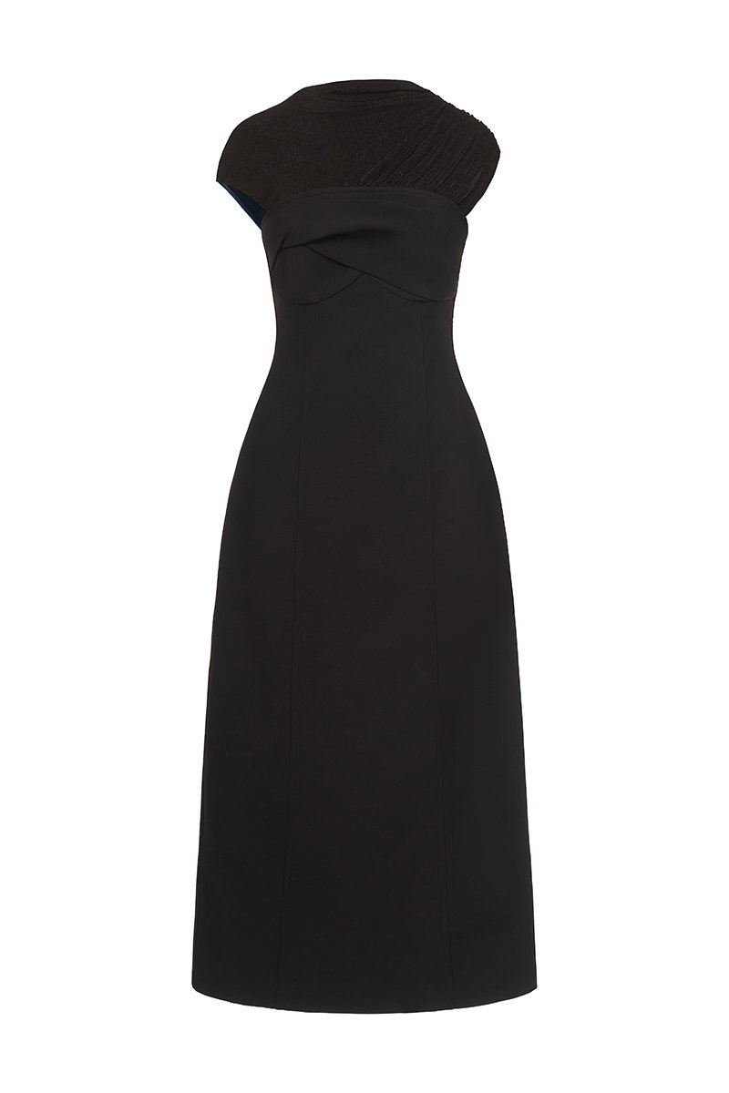 Cylene Twist Bust Midi Dress in Classic Black