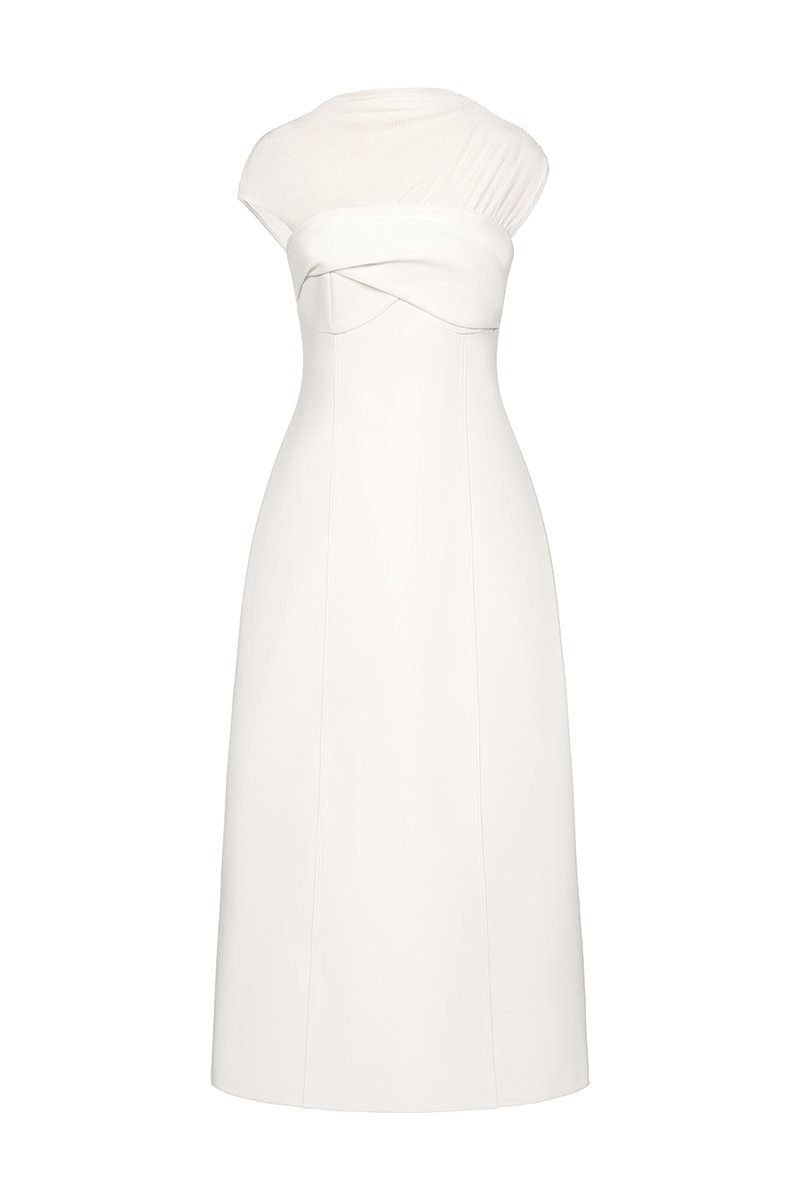 Cylene Twist Bust Midi Dress in Iconic White