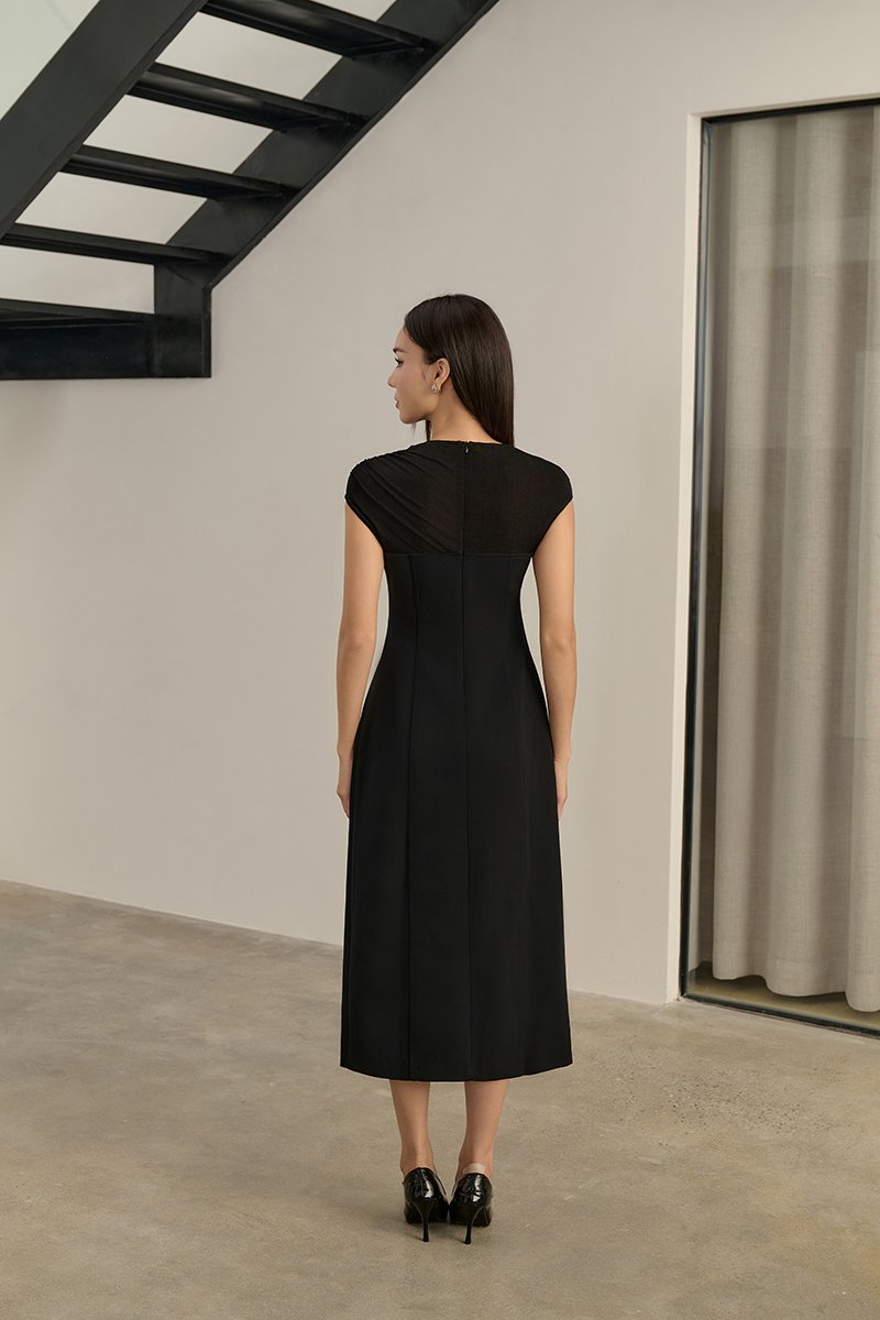 Cylene Twist Bust Midi Dress in Classic Black
