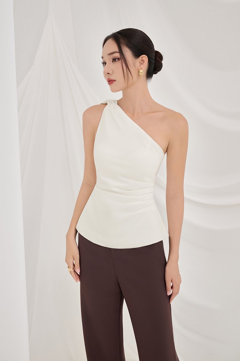 Dakota Padded Toga Ruched Top in Iconic White