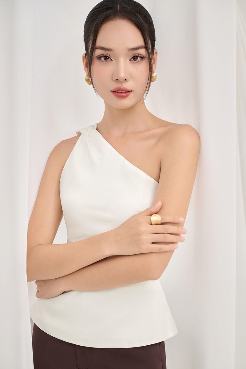 Dakota Padded Toga Ruched Top in Iconic White