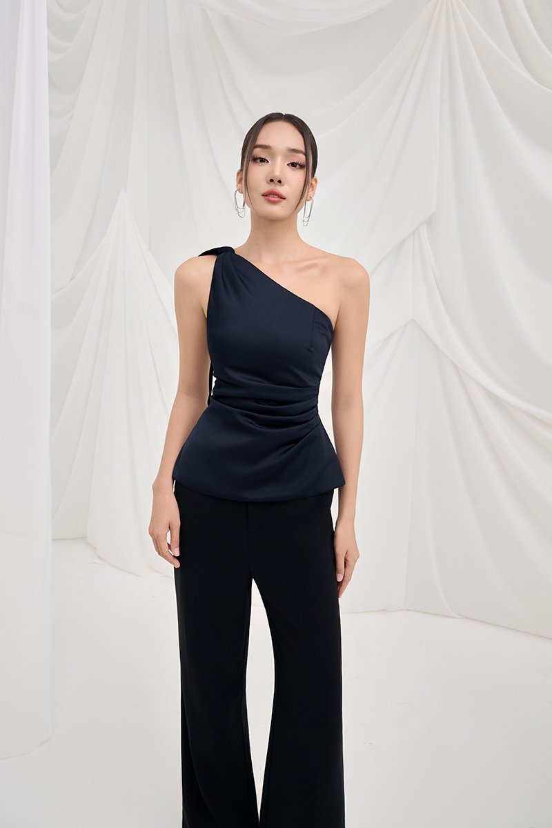Dakota Padded Toga Ruched Top in Midnight Blue