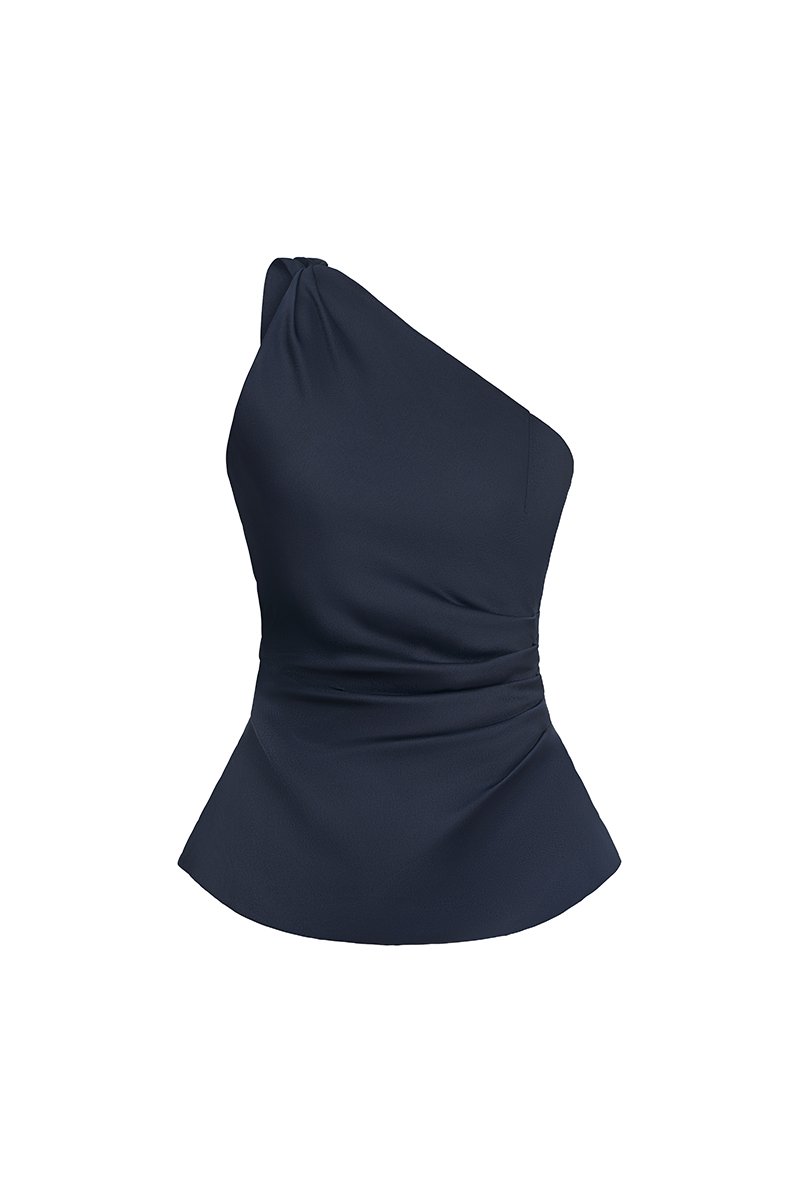 Dakota Padded Toga Ruched Top in Midnight Blue
