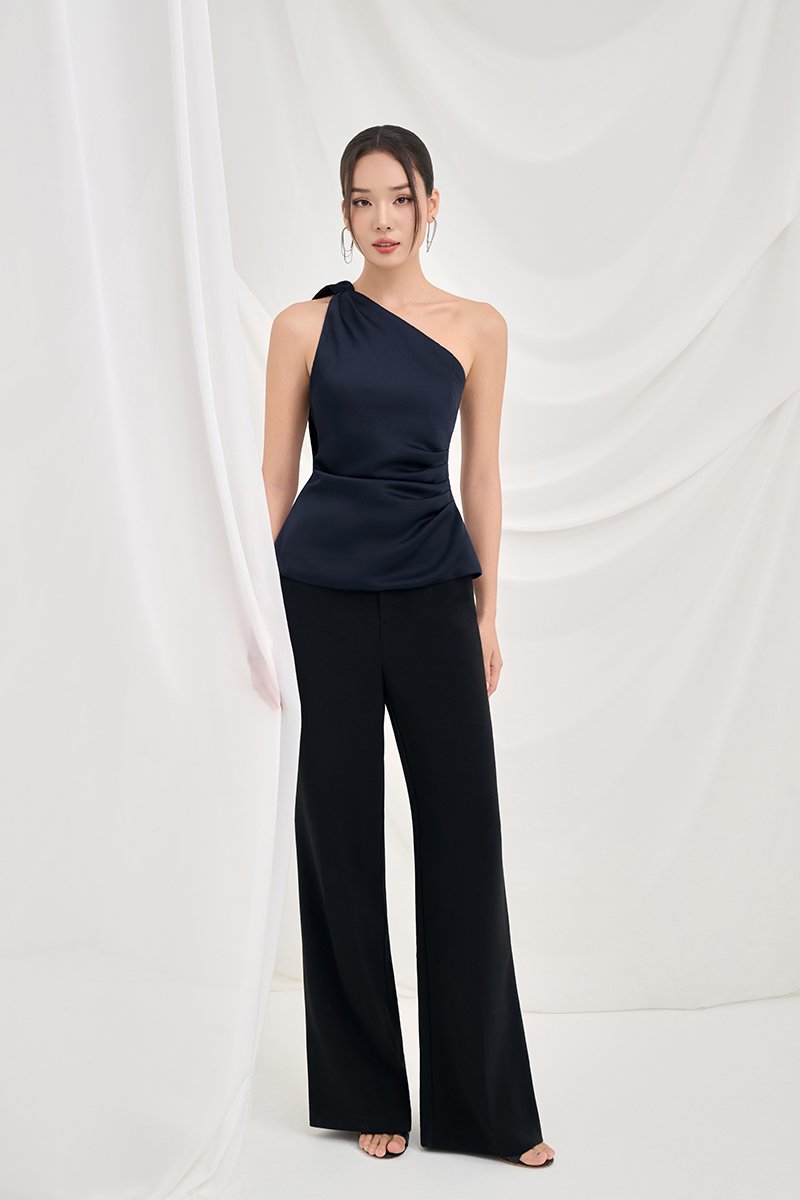 Dakota Padded Toga Ruched Top in Midnight Blue