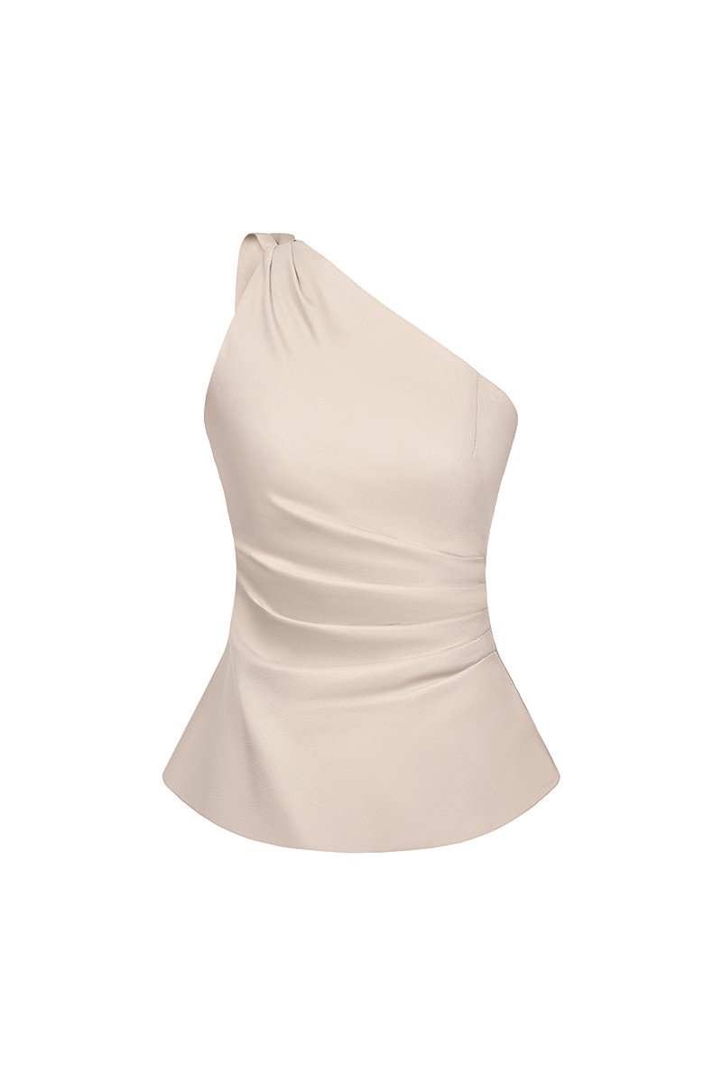 Dakota Padded Toga Ruched Top in Muted Champagne