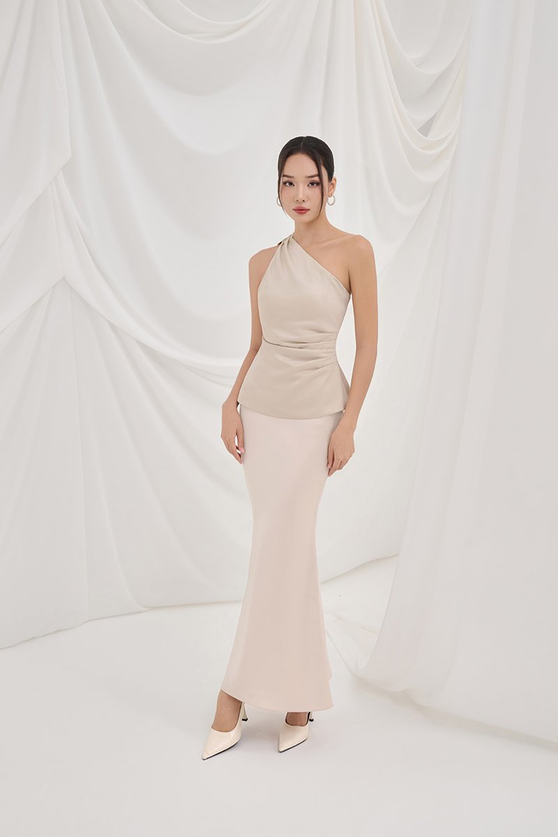 Dakota Padded Toga Ruched Top in Muted Champagne