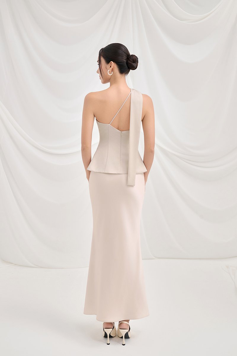 Dakota Padded Toga Ruched Top in Muted Champagne