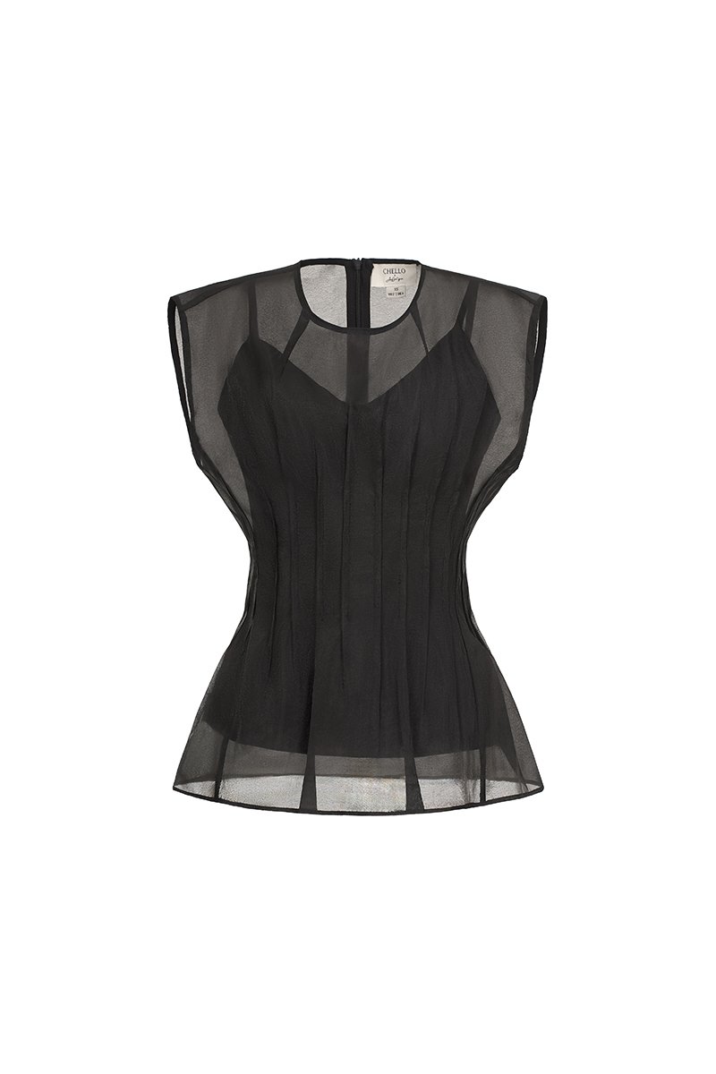 Elarin Pin Tuck Top in Classic Black