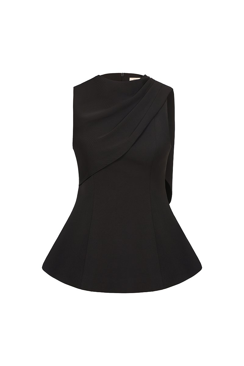 Evolet Padded Drape Shoulder Top in Classic Black