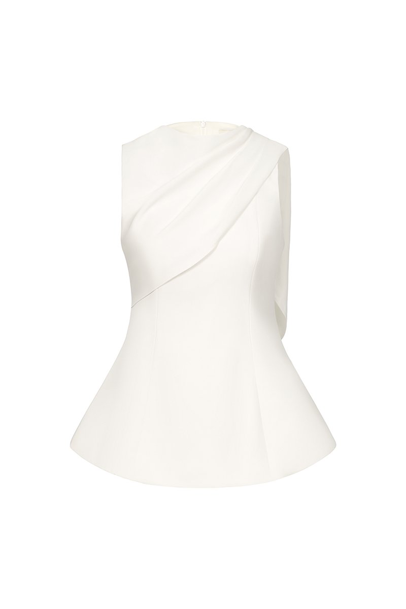 Evolet Padded Drape Shoulder Top in Iconic White
