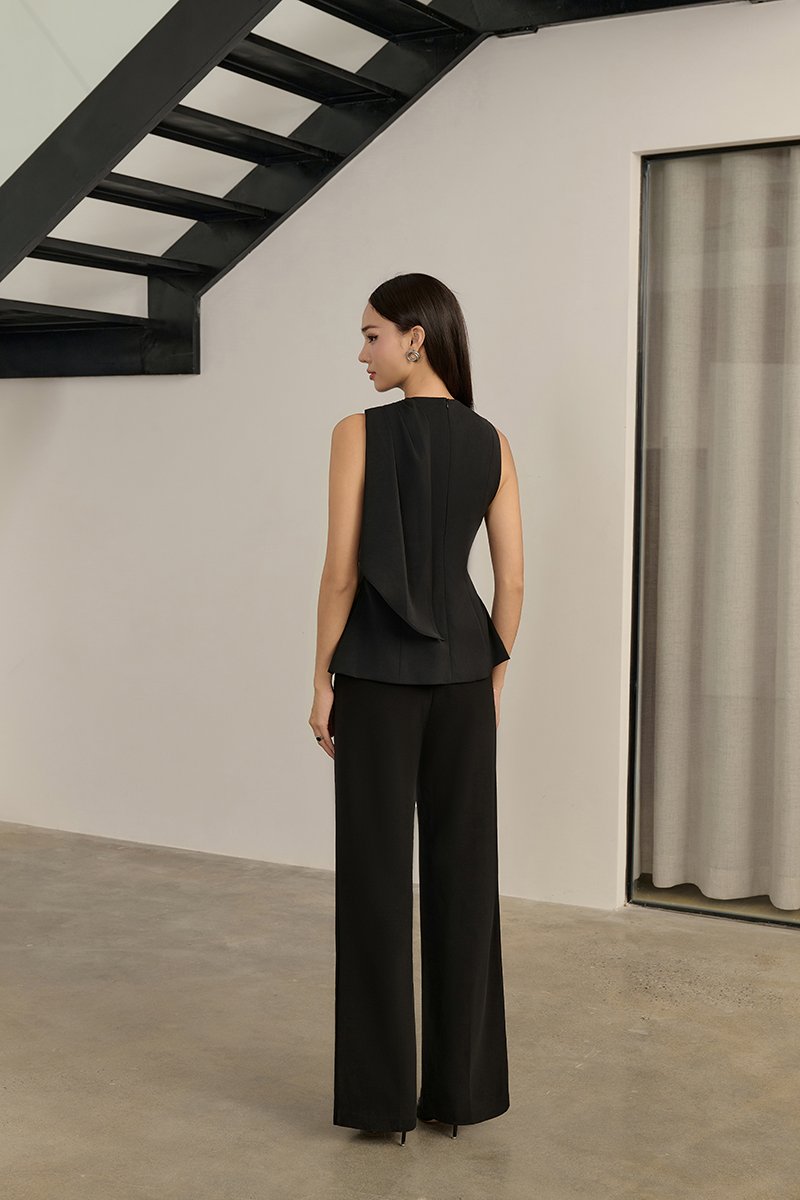 Evolet Padded Drape Shoulder Top in Classic Black