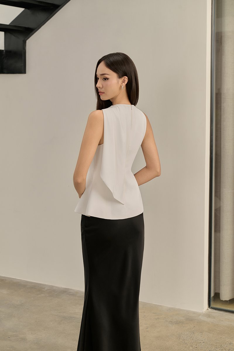 Evolet Padded Drape Shoulder Top in Iconic White