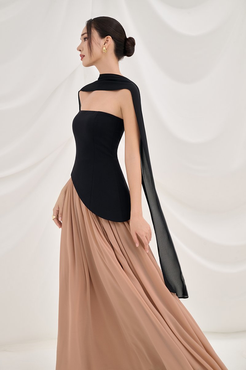 Isla Tube Contrast Maxi Dress in Classic Black with Salmon Nude