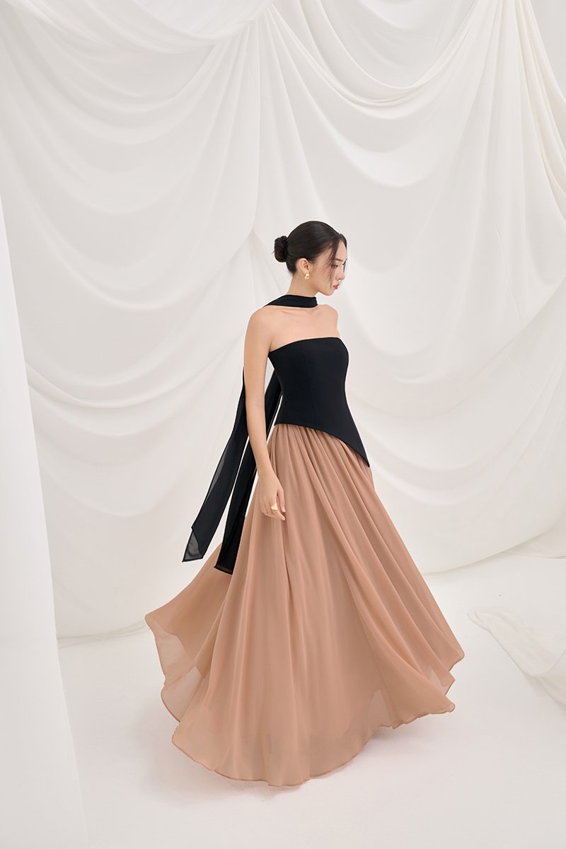 Isla Tube Contrast Maxi Dress in Classic Black with Salmon Nude