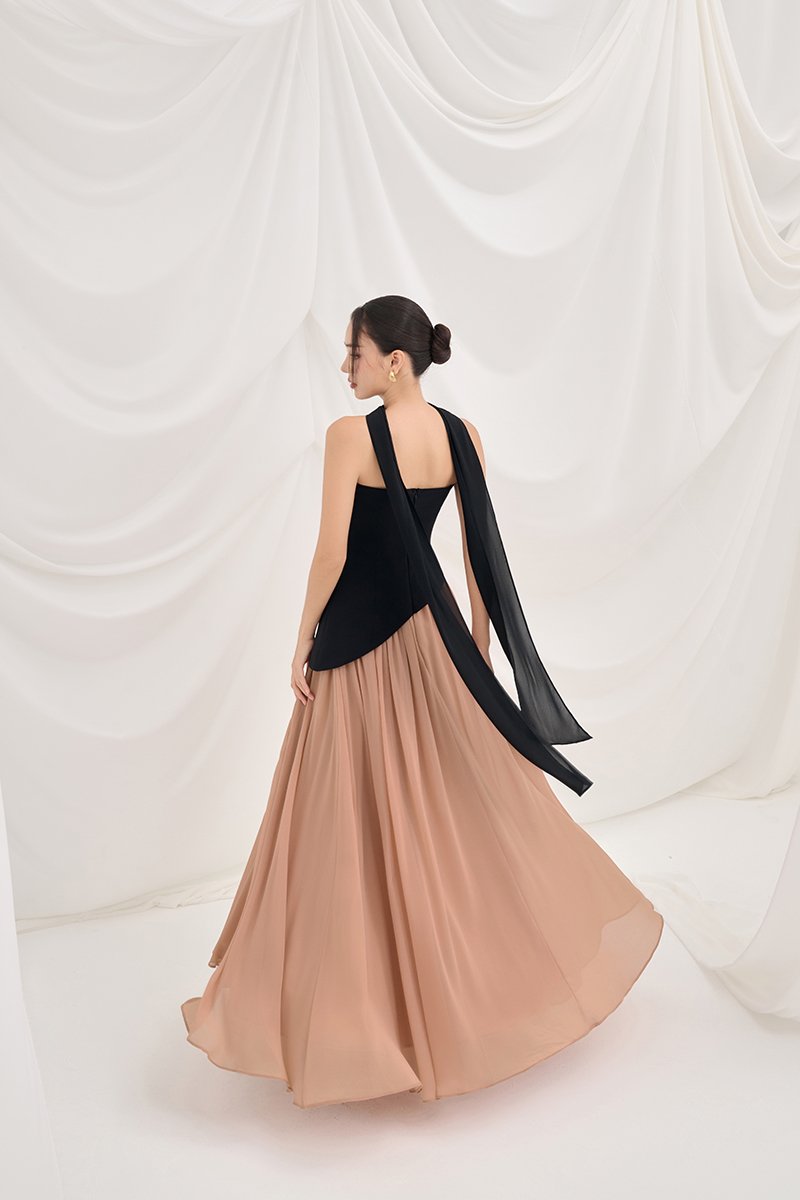 Isla Tube Contrast Maxi Dress in Classic Black with Salmon Nude