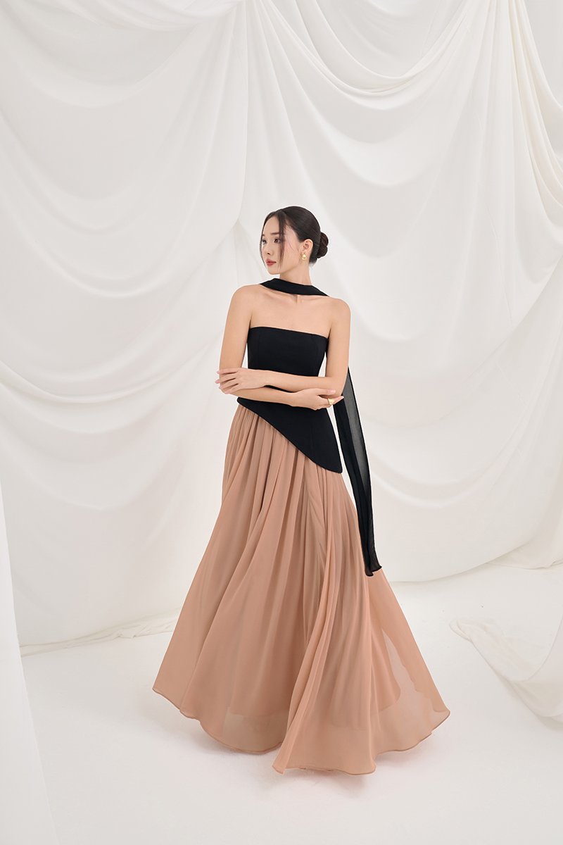 Isla Tube Contrast Maxi Dress in Classic Black with Salmon Nude