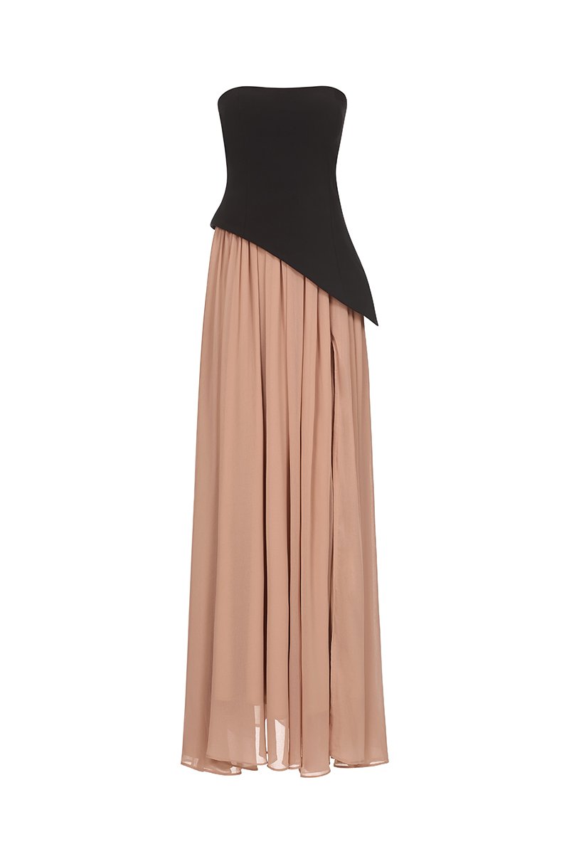 Isla Tube Contrast Maxi Dress in Classic Black with Salmon Nude