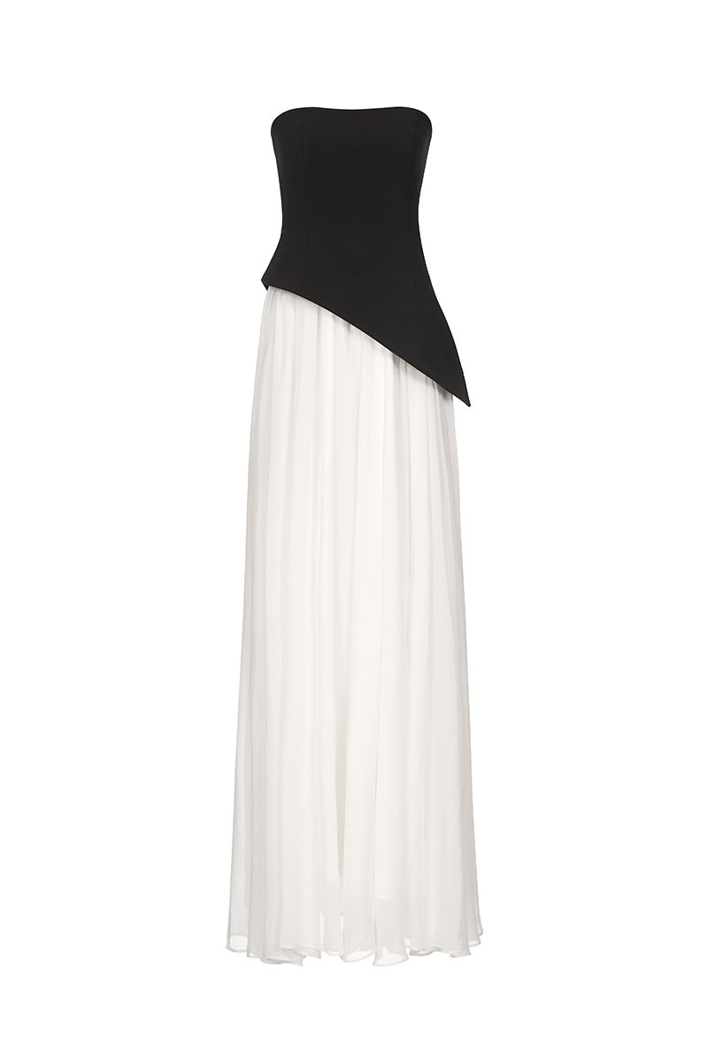 Isla Tube Contrast Maxi Dress in Classic Black with White