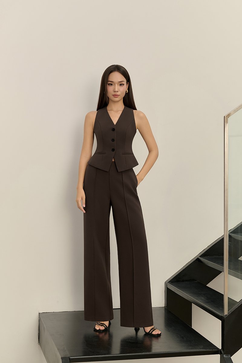Isolde Mid Waist Pant in Coffee (PETITE /REGULAR/TALL)