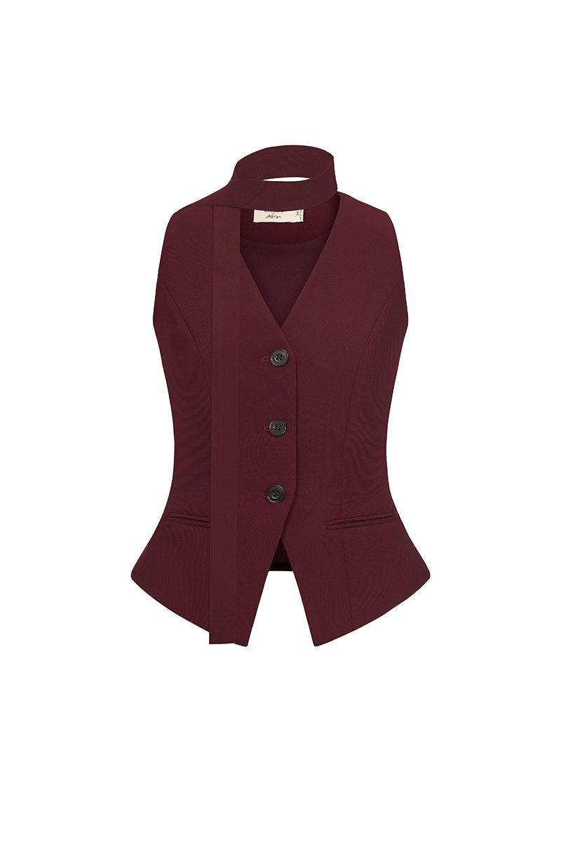 Isolde Tailored Vest in Pinot Noir