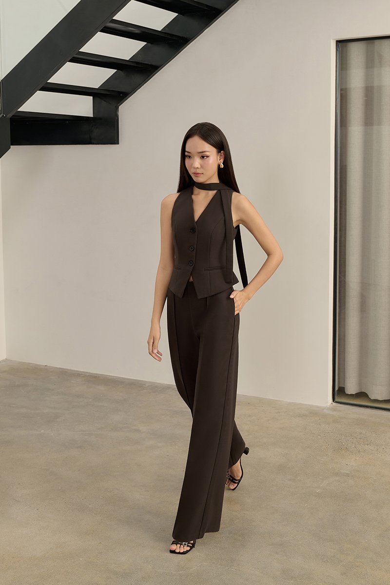 Isolde Tailored Vest in Coffee