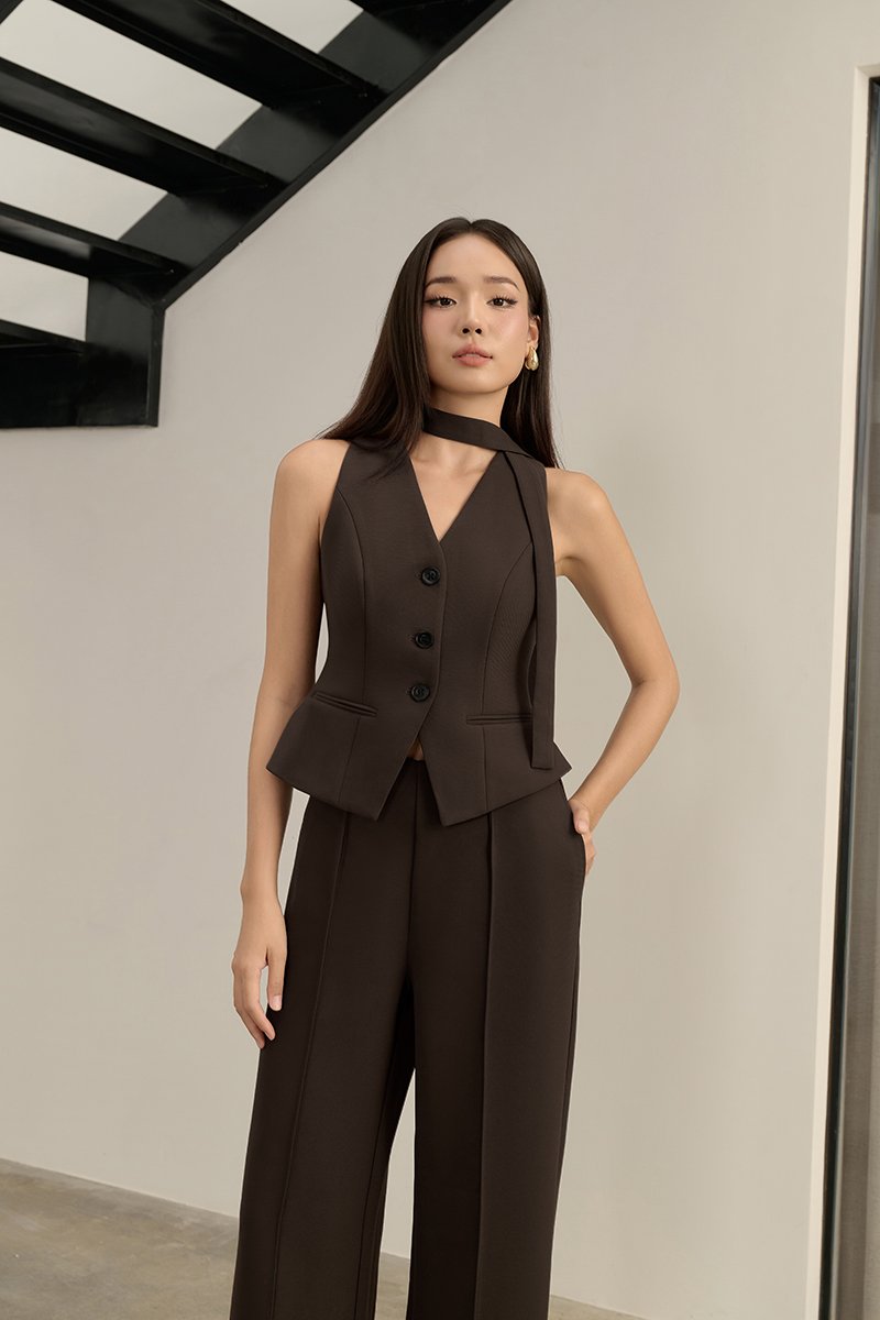 Isolde Tailored Vest in Coffee