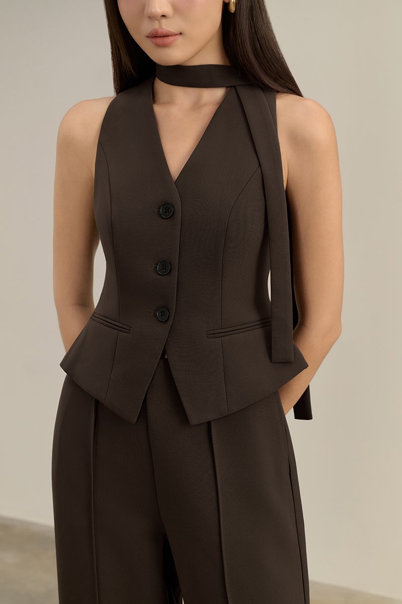 Isolde Tailored Vest in Coffee
