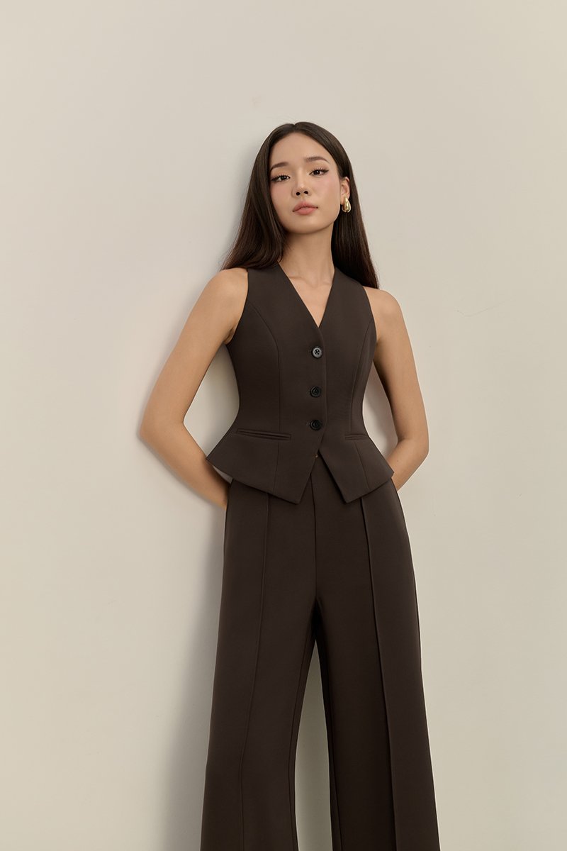 Isolde Tailored Vest in Coffee