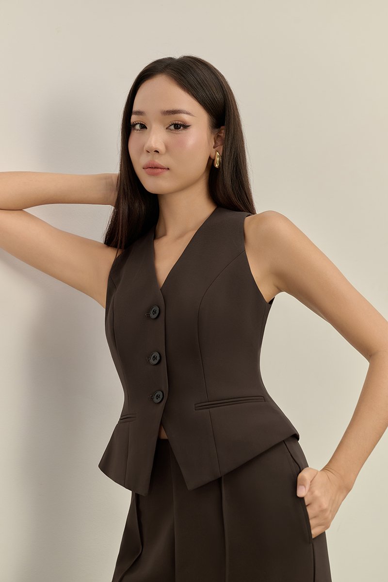 Isolde Tailored Vest in Coffee
